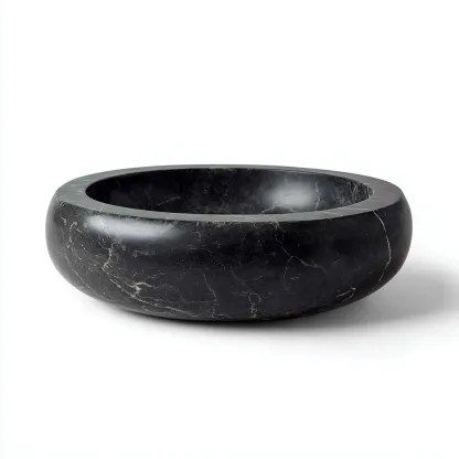 Lavabo - marbre naturel - 48x48x15 cm - noir marbré - design contemporain-Styleero