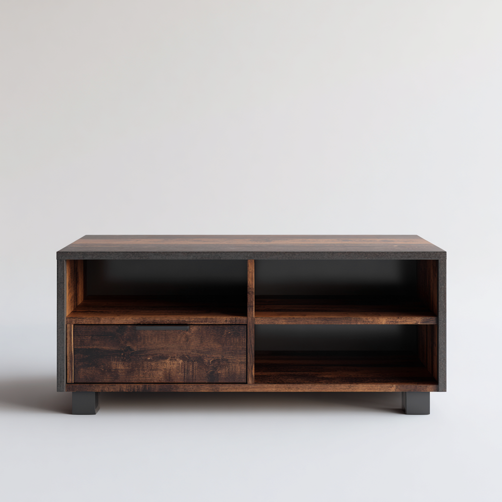 Meuble TV - bois-métal - 148x40x55 cm - Bois naturel - style industriel-Styleero