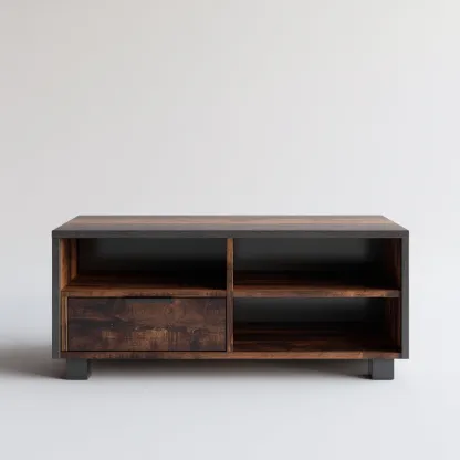 Meuble TV - bois-métal - 148x40x55 cm - Bois naturel - style industriel-Styleero