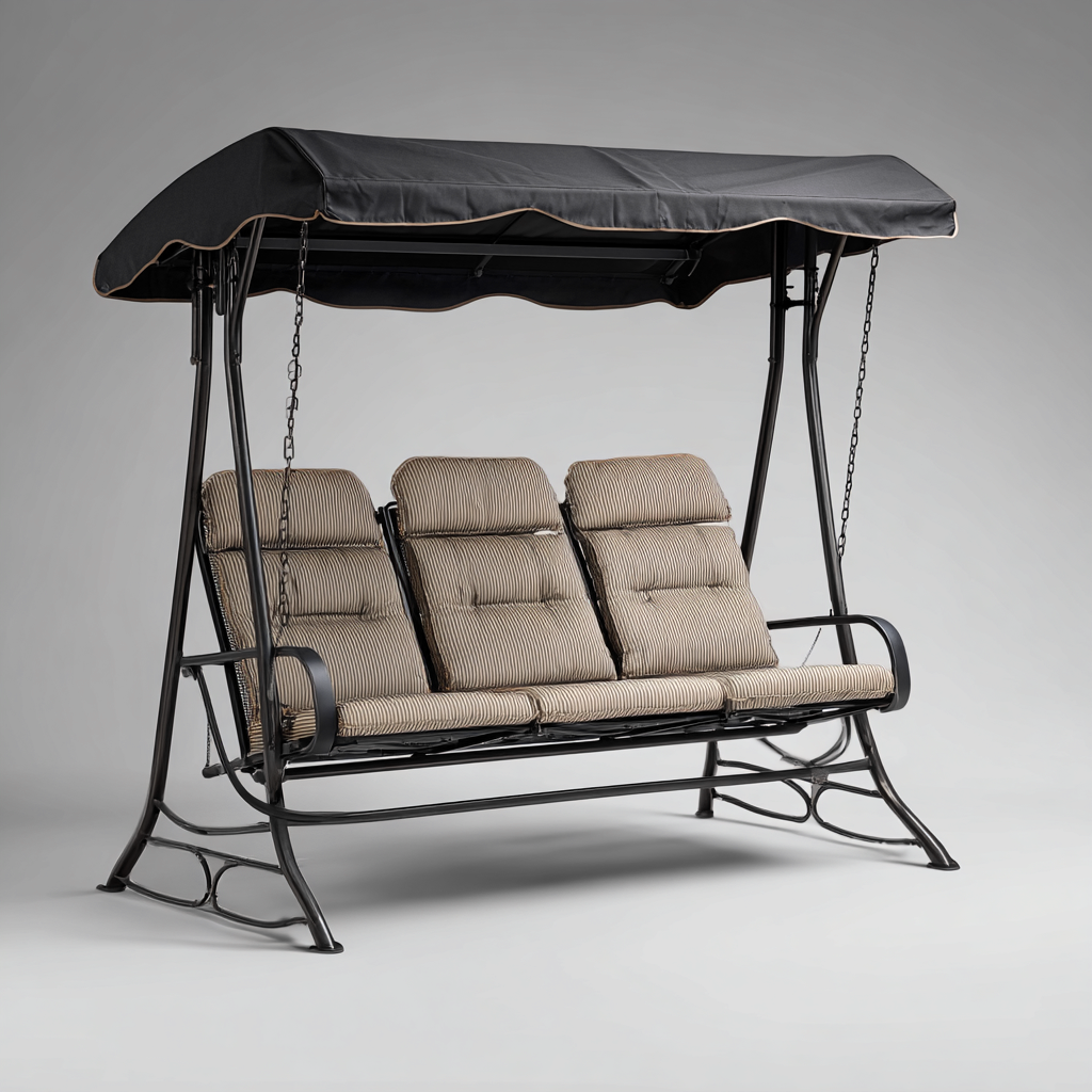 Chaise suspendue-métal-tissu-208x137x175 cm-moka-noir-style extérieur-Styleero