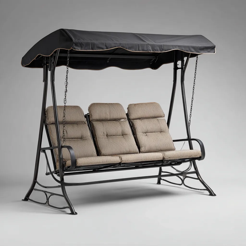 Chaise suspendue-métal-tissu-208x137x175 cm-moka-noir-style extérieur-Styleero