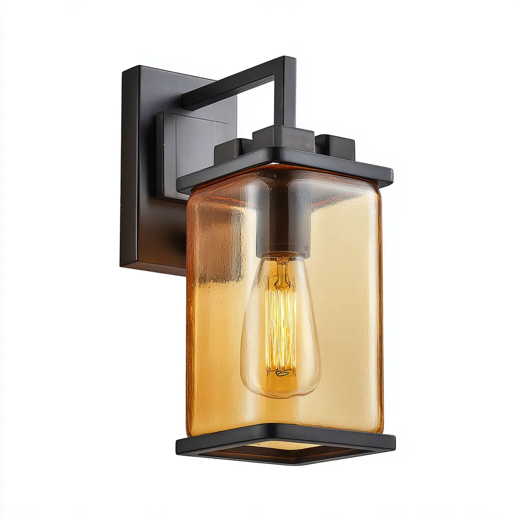 Applique murale-Métal-Verre-17x15x30 cm-Ambré-Noir-Style industriel-Styleero