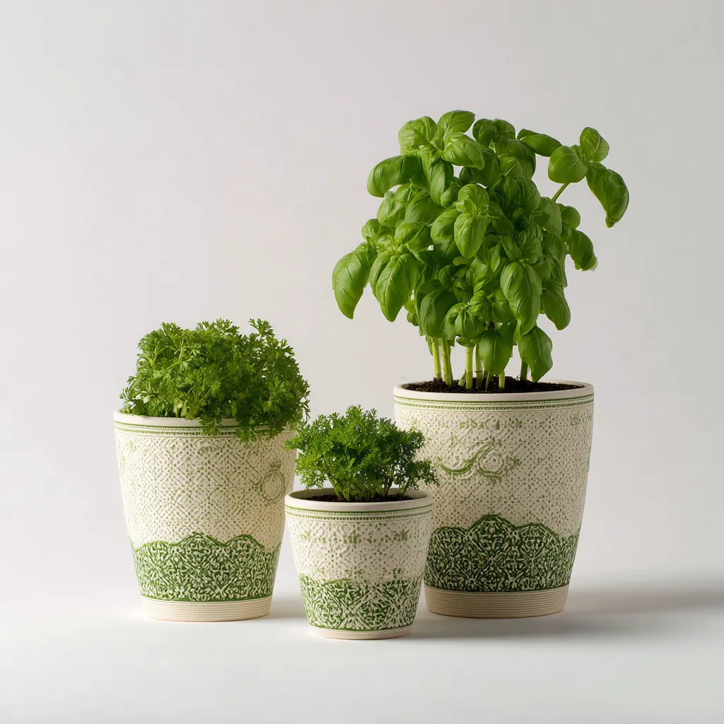 Pots-ceramique-30x30x34cm - 24x24x28cm - 17x17x20cm-blanc-vert-style traditionnel-Styleero