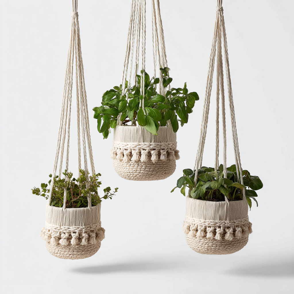 Pots-coton-20x20x30cm - 17x17x27cm - 14x14x23cm-beige-design bohème-Styleero