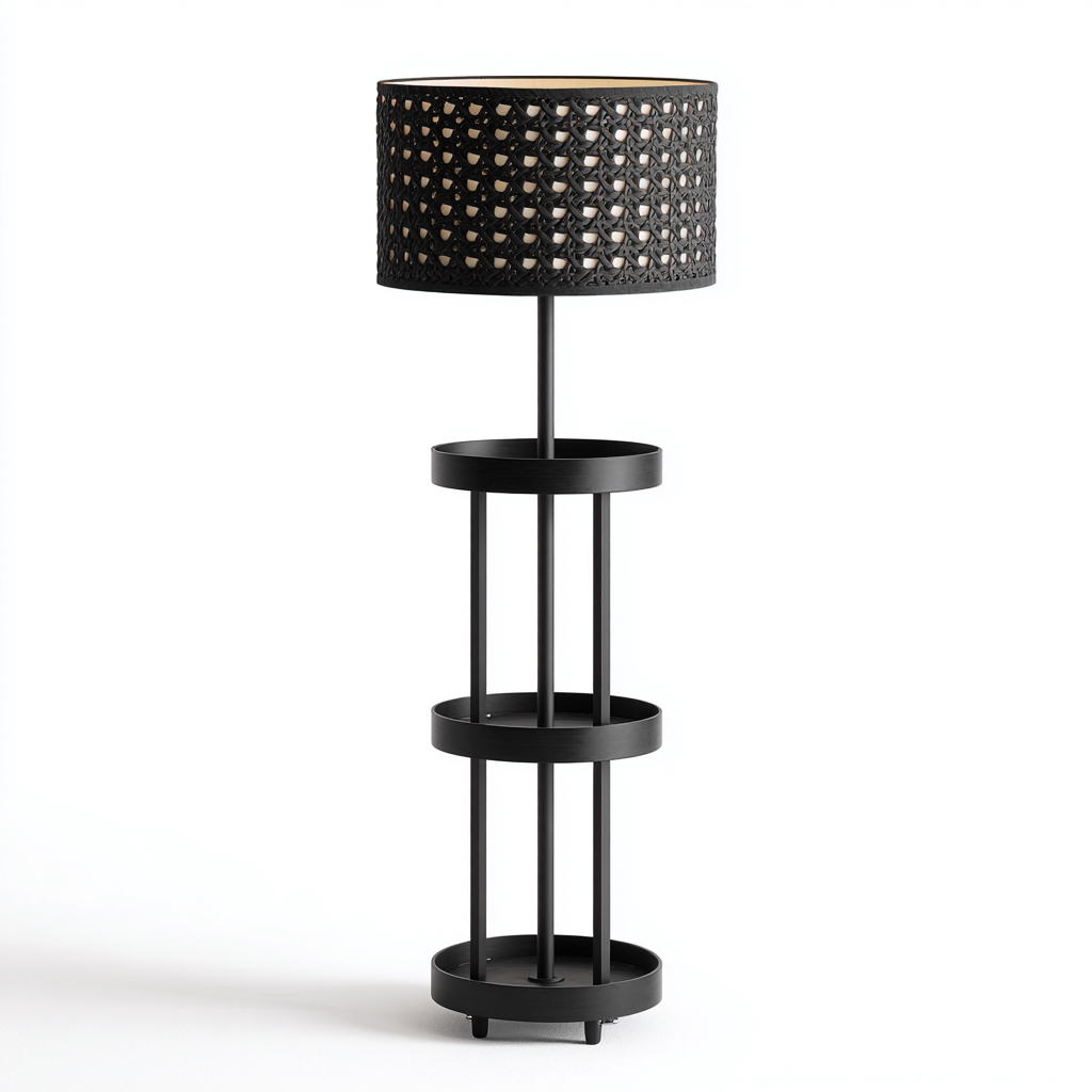 Lampadaire-metal-tissu-35x35x165 cm-noir-noir-moderne-Styleero