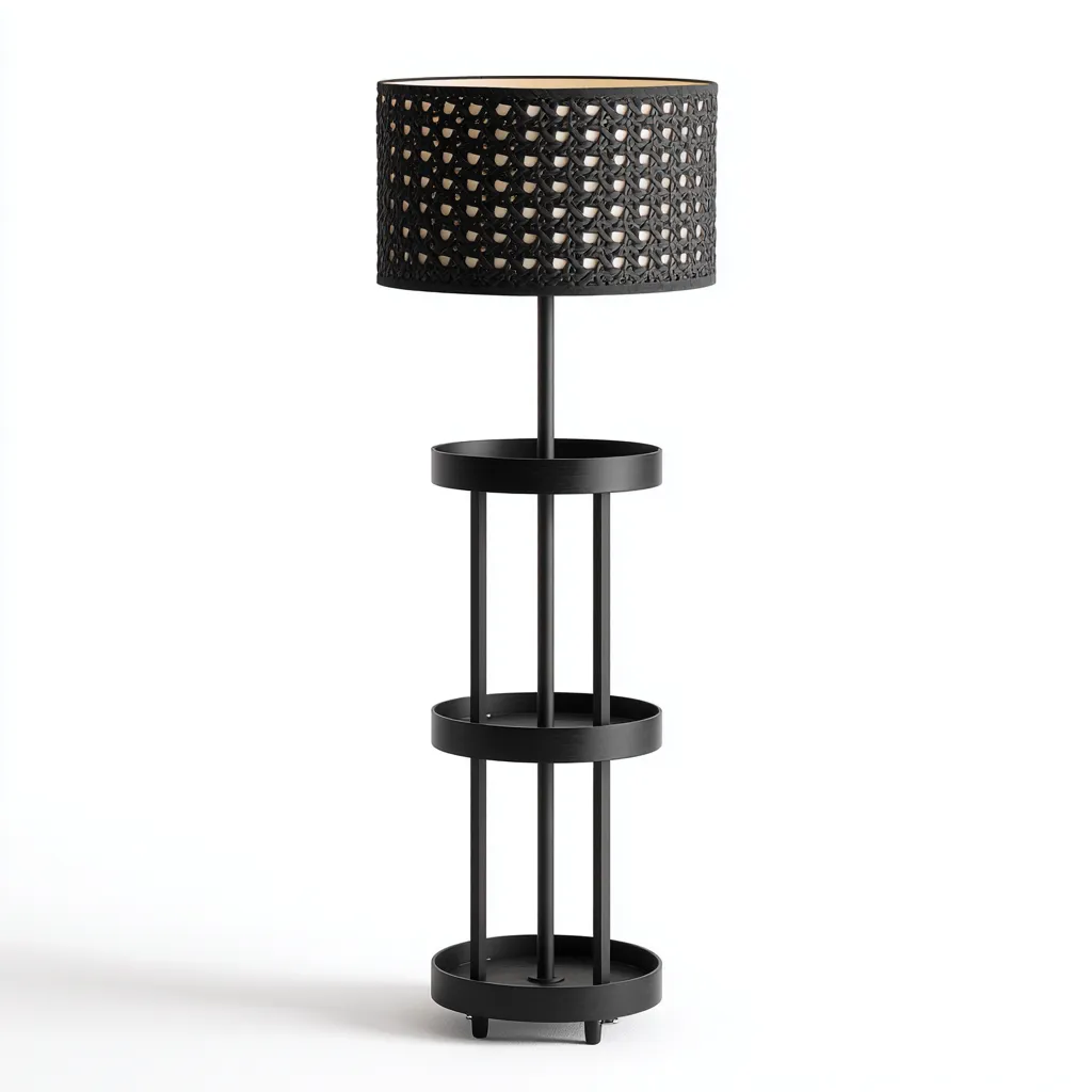 Lampadaire-metal-tissu-35x35x165 cm-noir-noir-moderne-Styleero