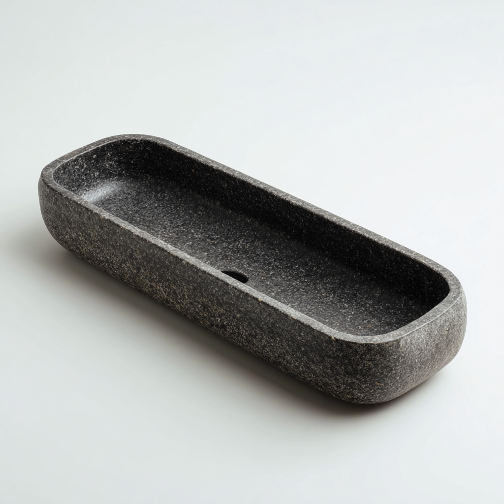 Lavabo - pierre naturelle - 82x24x10 cm - noir granité - style contemporain-Styleero