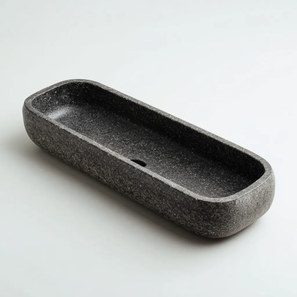 Lavabo - pierre naturelle - 82x24x10 cm - noir granité - style contemporain-Styleero