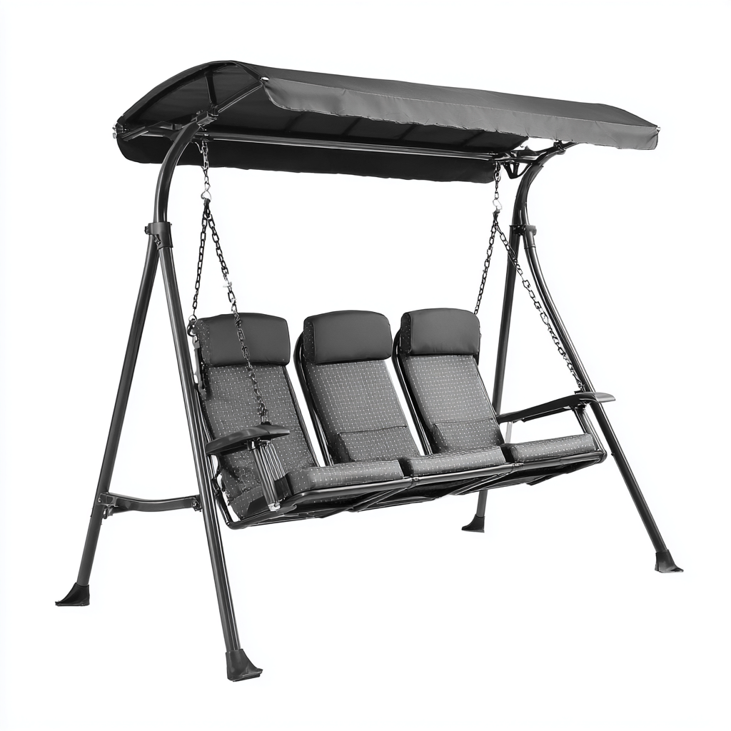 Chaise suspendue-métal-tissu-207x136x175 cm-anthracite-noir-style extérieur-Styleero