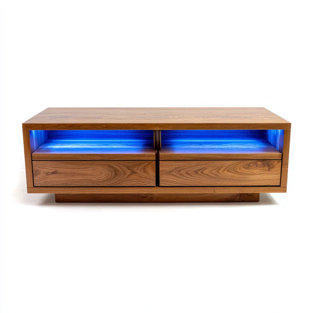 Meuble TV - noyer-bois - 140x39x46 cm - Bois naturel - style moderne-Styleero