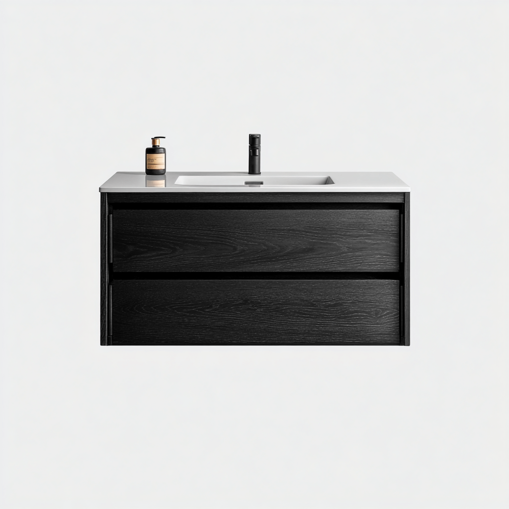 Meuble vasque - bois-résine composite - 85x48x55 cm - noir-blanc - style moderne-Styleero