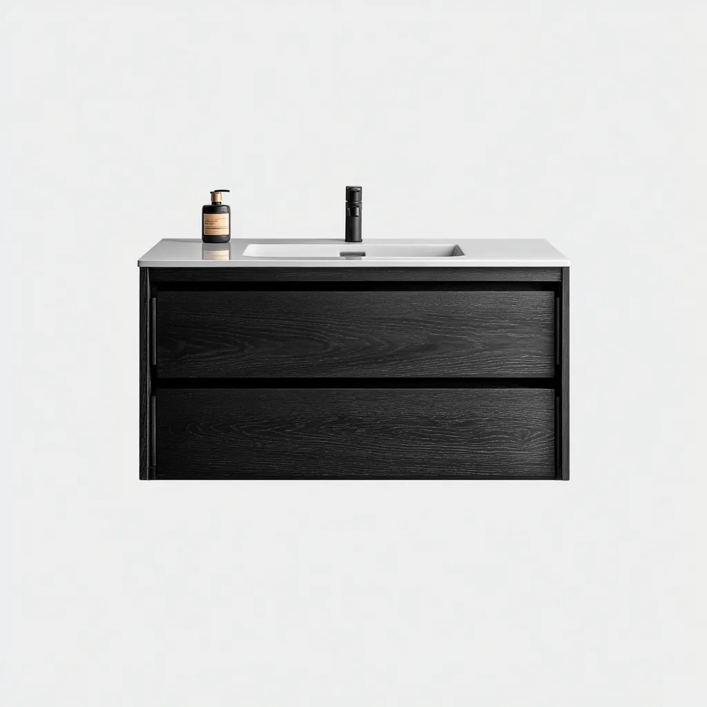 Meuble vasque - bois-résine composite - 85x48x55 cm - noir-blanc - style moderne-Styleero