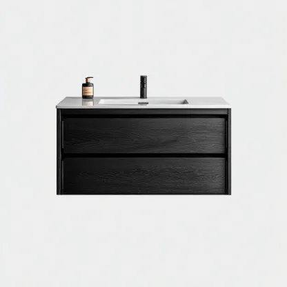 Meuble vasque - bois-résine composite - 85x48x55 cm - noir-blanc - style moderne-Styleero