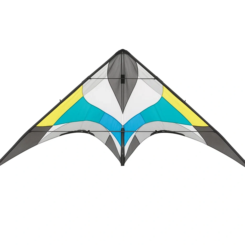 Cerf-volant acrobatique 2 lignes multicolore - Voile en polyester, structure fibre de verre, 140 cm