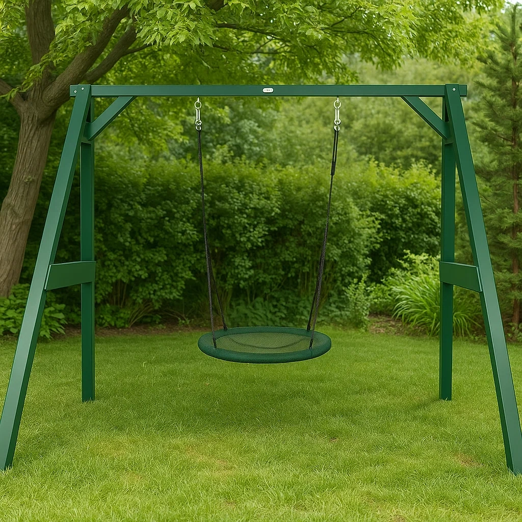 Portique en métal avec balançoire nid d’oiseau – Vert foncé – 170x190x195 cm