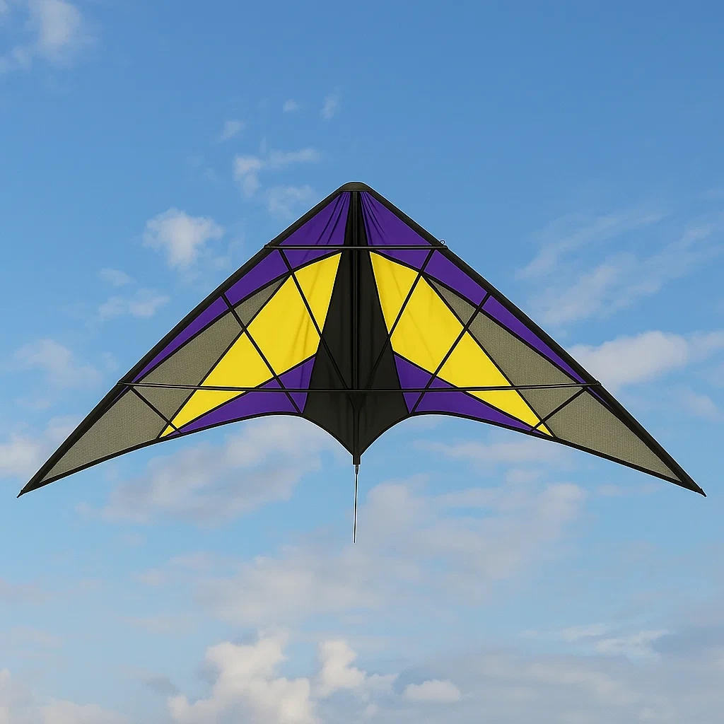 Cerfs-volants delta 125x245 cm jaune violet noir nylon armature fibre de verre