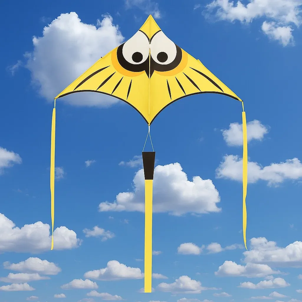 Cerf-volant monofil enfant jaune – Voile en polyester, structure fibre de verre, 120 cm