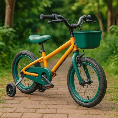 Vélo pour enfants 14 pouces avec petites roues et panier, orange et vert