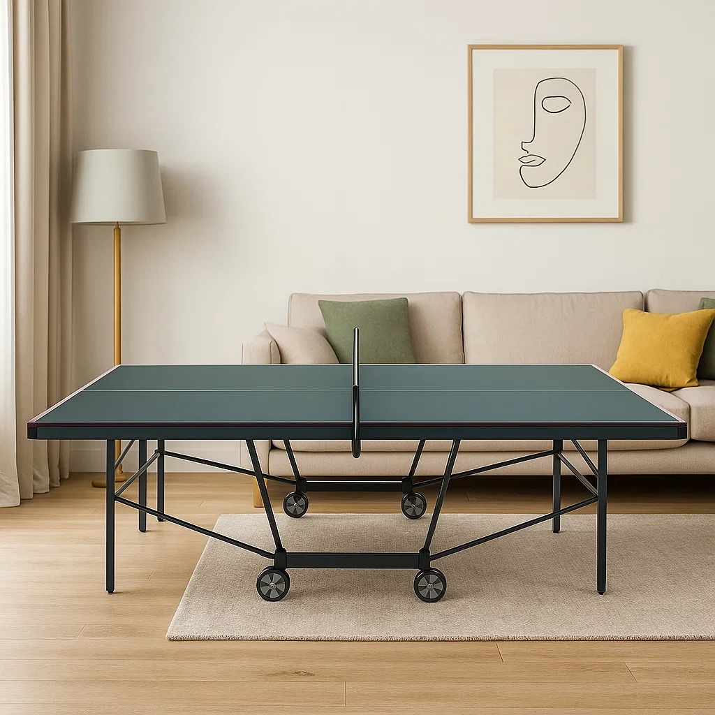 Table de tennis de table intérieure pliable verte - Plateau 15 mm, cadre en acier, 274x152x76 cm