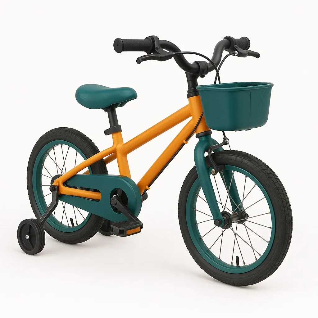 Vélo pour enfants 14 pouces avec petites roues et panier, orange et vert
