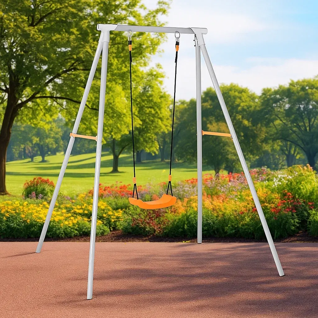 Balançoires en métal 160x145x180 orange gris structure acier avec siège suspendu