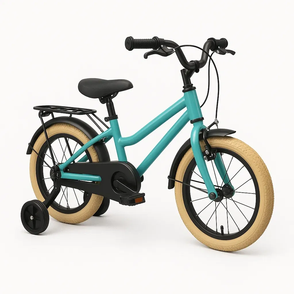 Vélo pour enfants 14 pouces avec petites roues et porte-bagages, bleu et noir