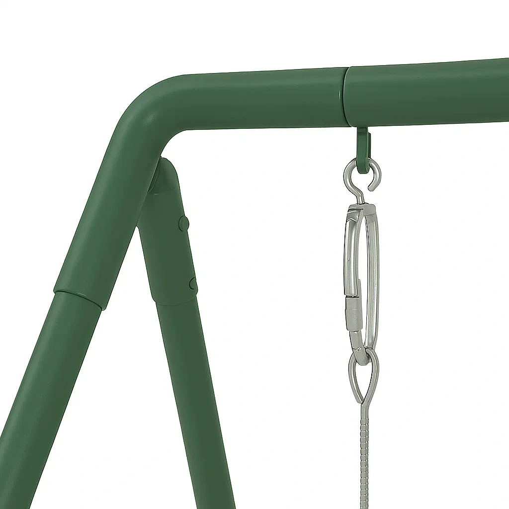 Balançoires métal siège unique vert beige structure acier 160x145x190 cm