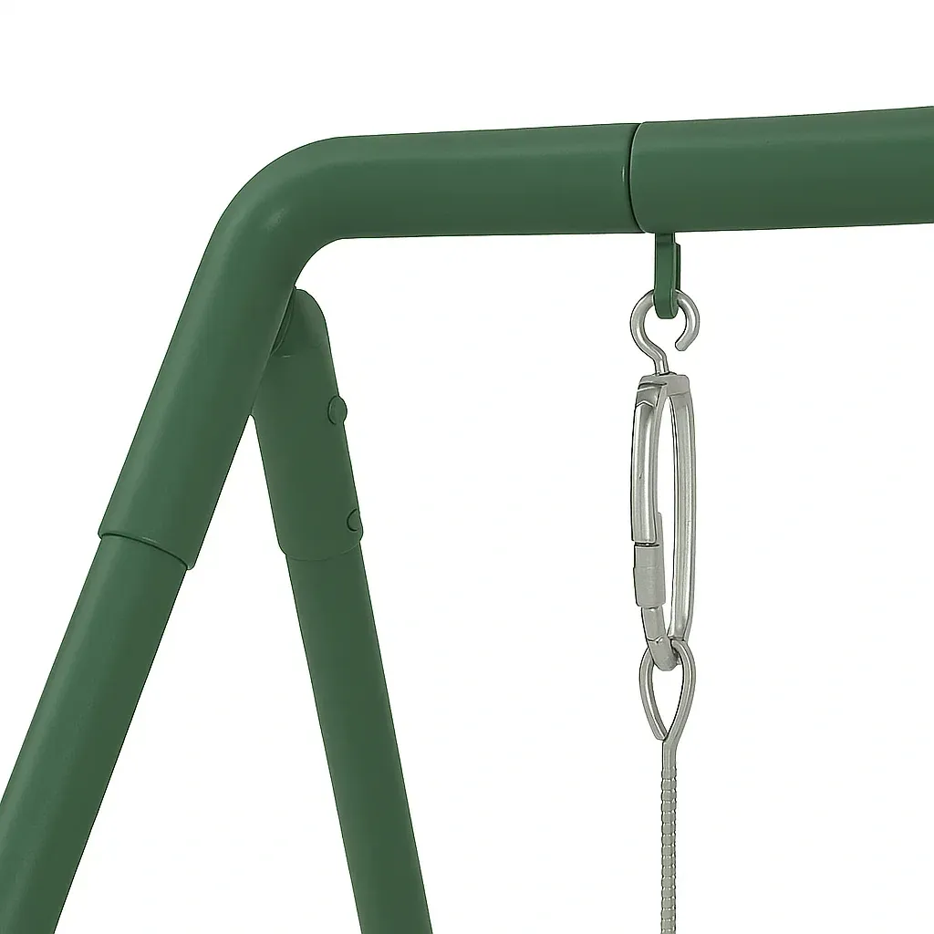 Balançoires métal siège unique vert beige structure acier 160x145x190 cm