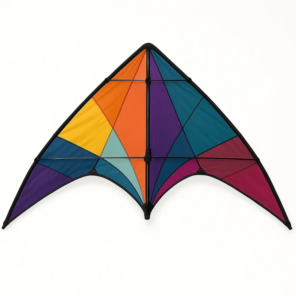 Cerf-volant acrobatique 2 lignes multicolore - Voile en polyester, structure fibre de verre, 140 cm