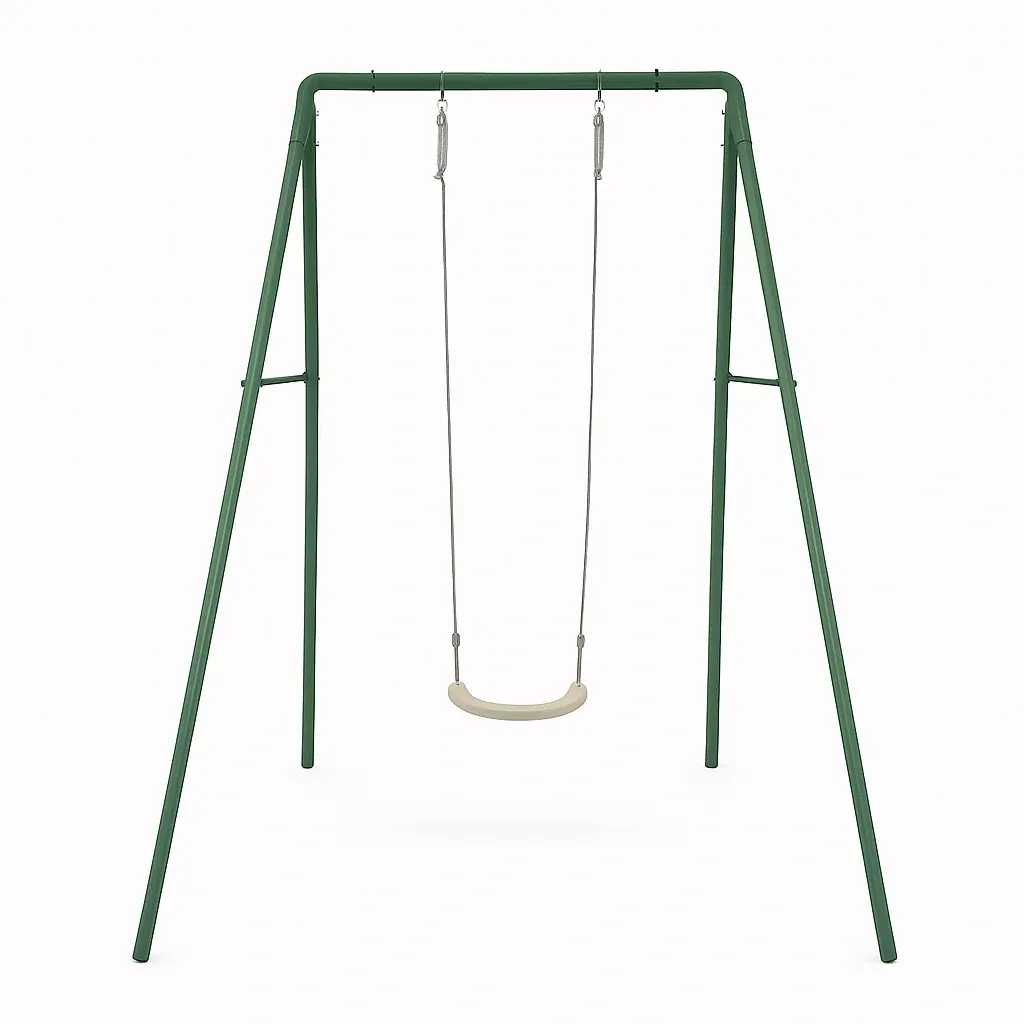 Balançoires métal siège unique vert beige structure acier 160x145x190 cm