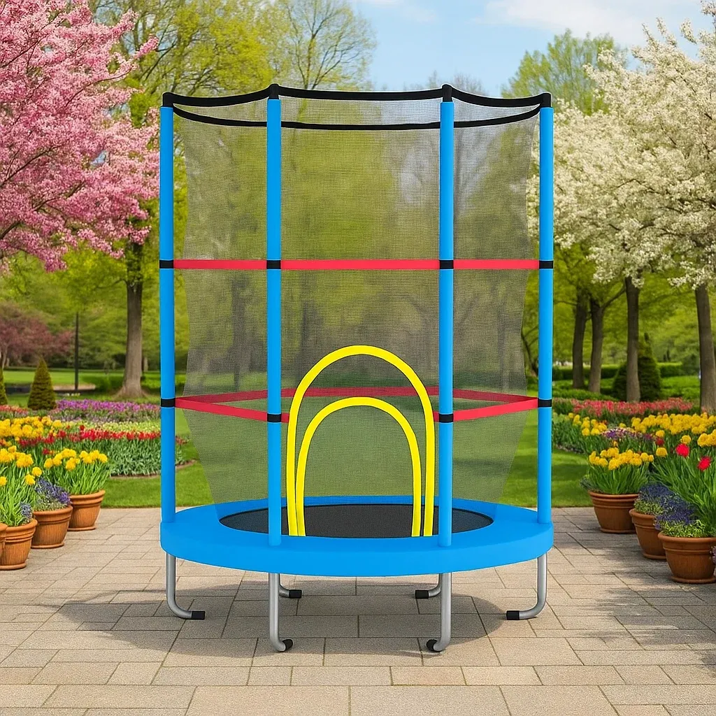 Trampolines 140x190 cm bleu/jaune/rouge extérieur pour enfants