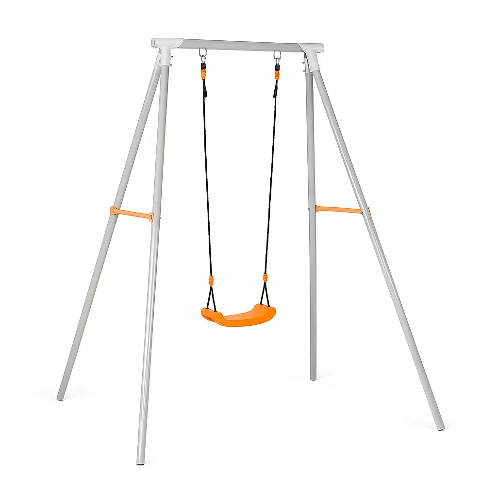 Balançoires en métal 160x145x180 orange gris structure acier avec siège suspendu