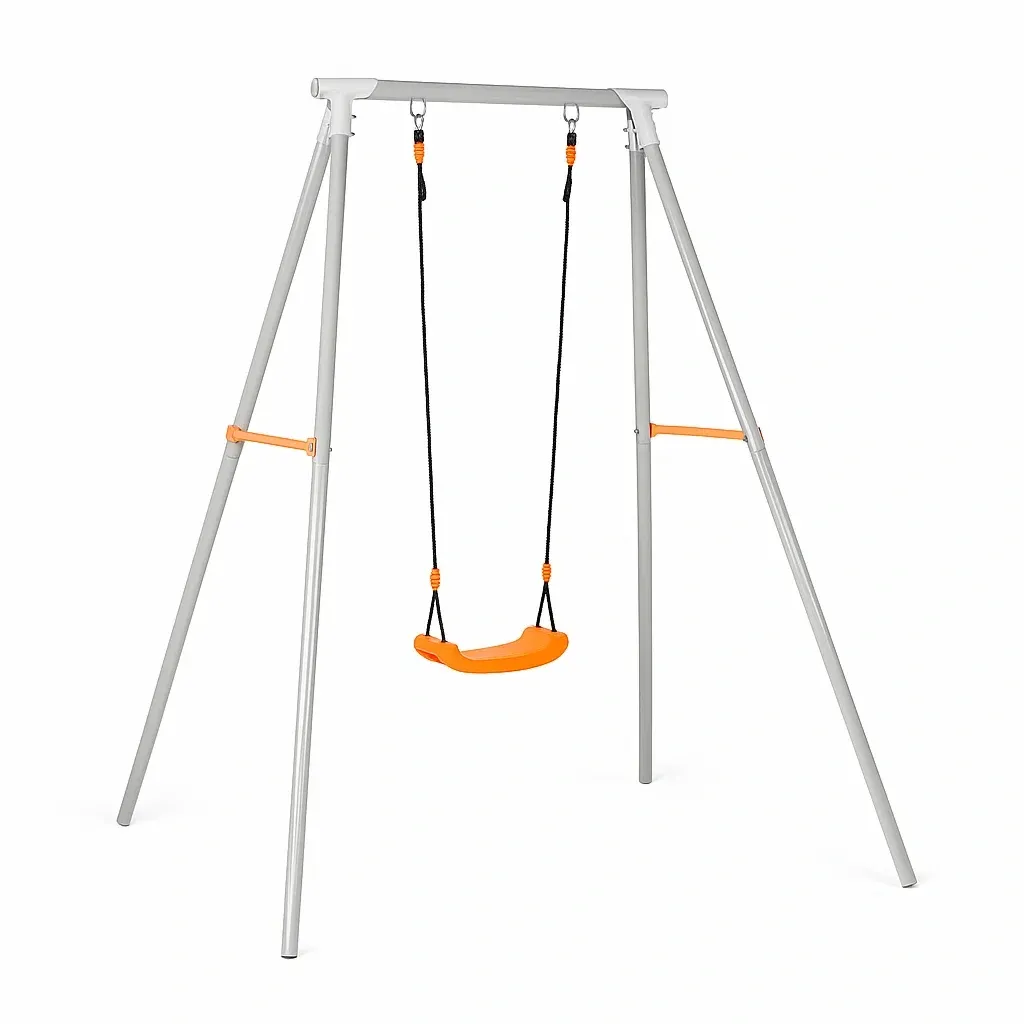 Balançoires en métal 160x145x180 orange gris structure acier avec siège suspendu
