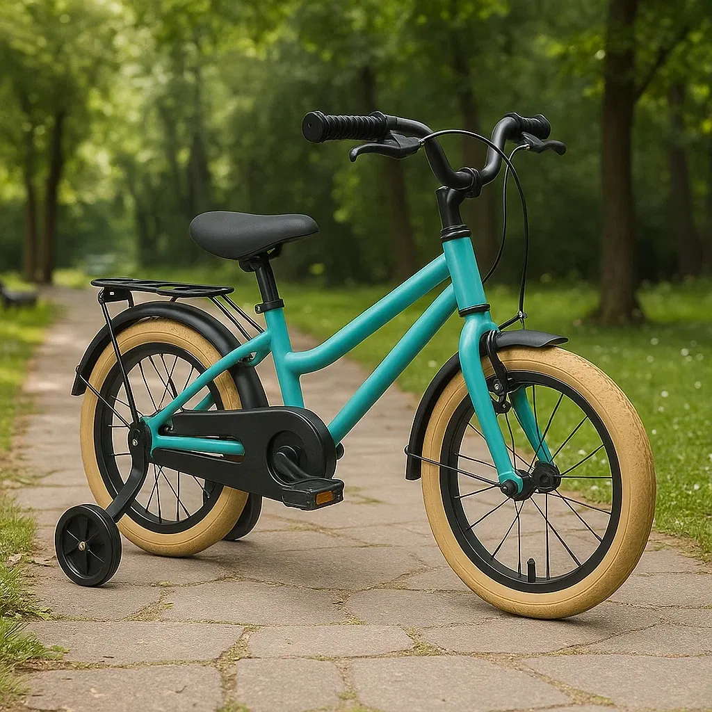 Vélo pour enfants 14 pouces avec petites roues et porte-bagages, bleu et noir