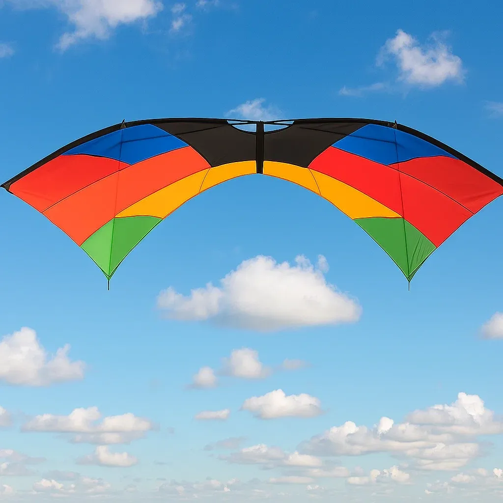 Cerf-volant acrobatique 2 lignes multicolore - Forme delta incurvée 230 cm