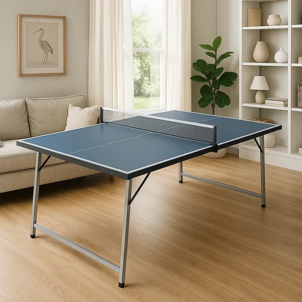 Table de tennis de table intérieure pliable bleue - Plateau 12 mm, cadre en acier, 183x91x76 cm