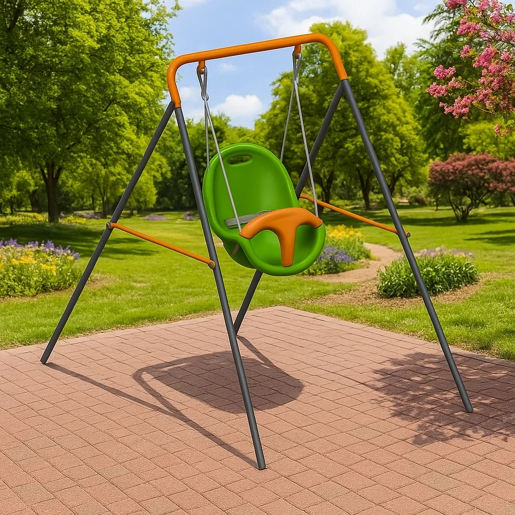 Balançoires avec siège bébé 120x145x120 cm vert orange métal plastique