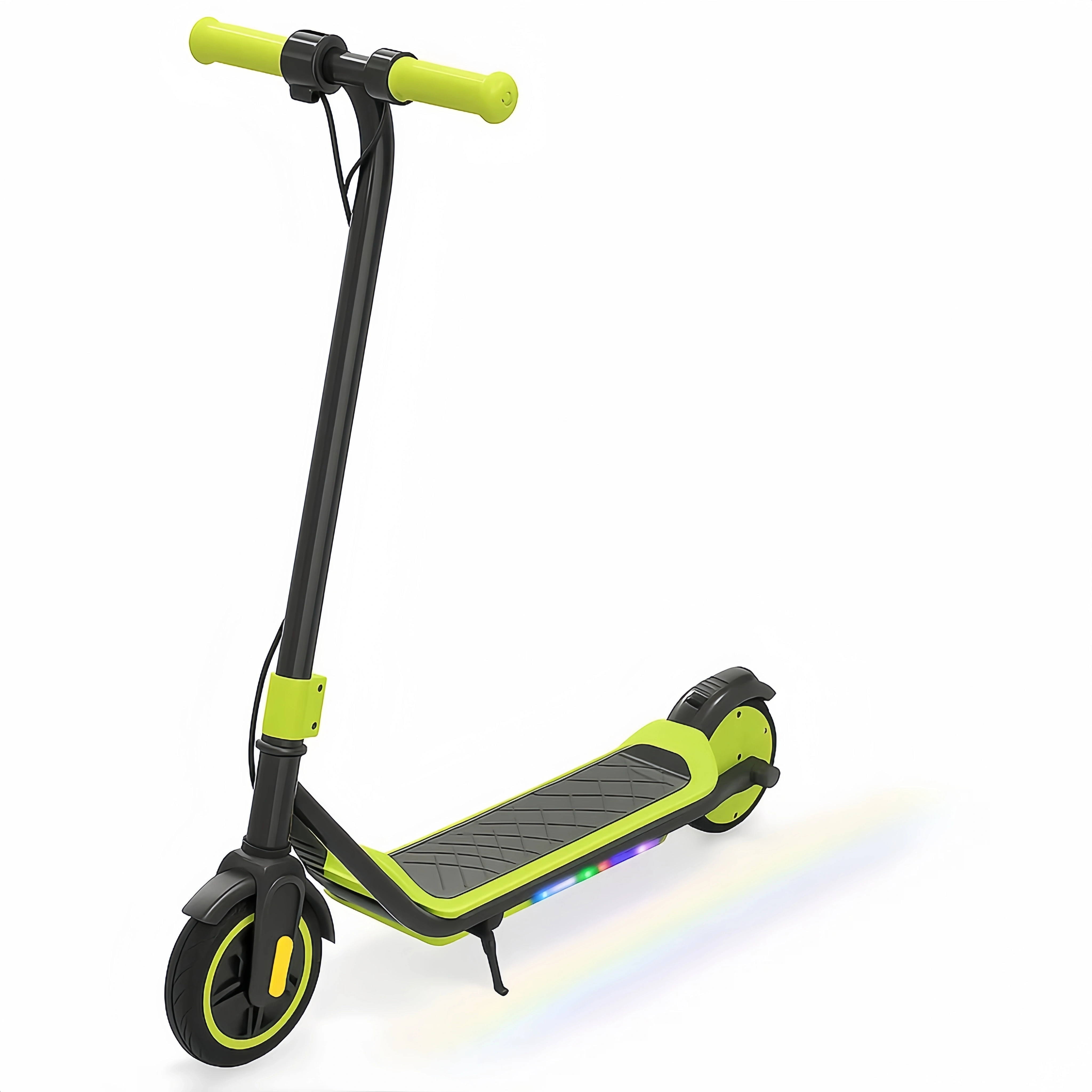 Trottinette électrique enfant vert fluo avec éclairage LED latéral