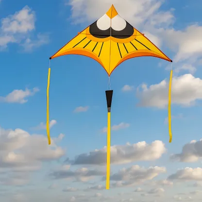 Cerf-volant monofil visage hibou - Avec queue, structure fibre de verre, 120 cm