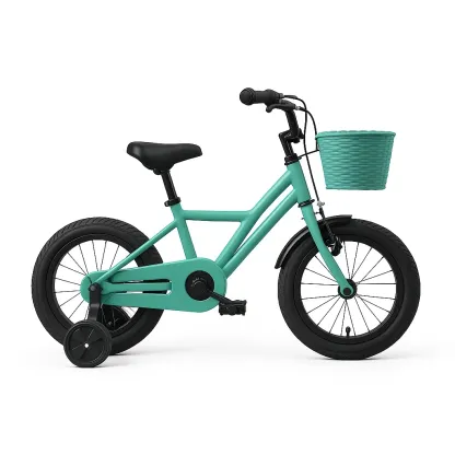 Vélo enfant 14 pouces - Cadre vert avec panier avant et petites roues