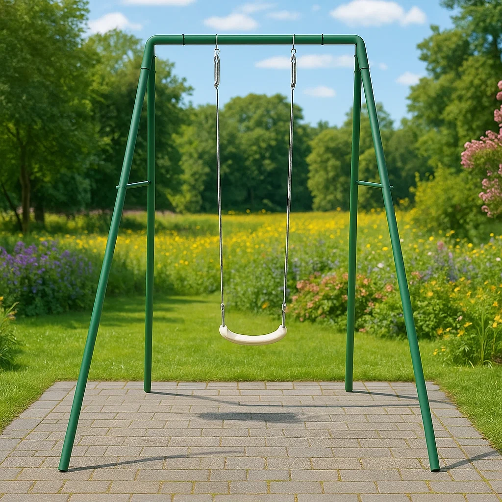 Balançoires métal siège unique vert beige structure acier 160x145x190 cm