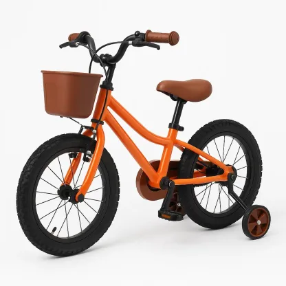 Vélo enfant 14 pouces - Cadre orange avec panier avant et petites roues