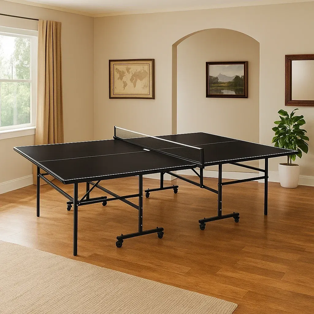 Table de tennis de table intérieure pliable noire - Plateau 15 mm, cadre en acier, 274x152x76 cm