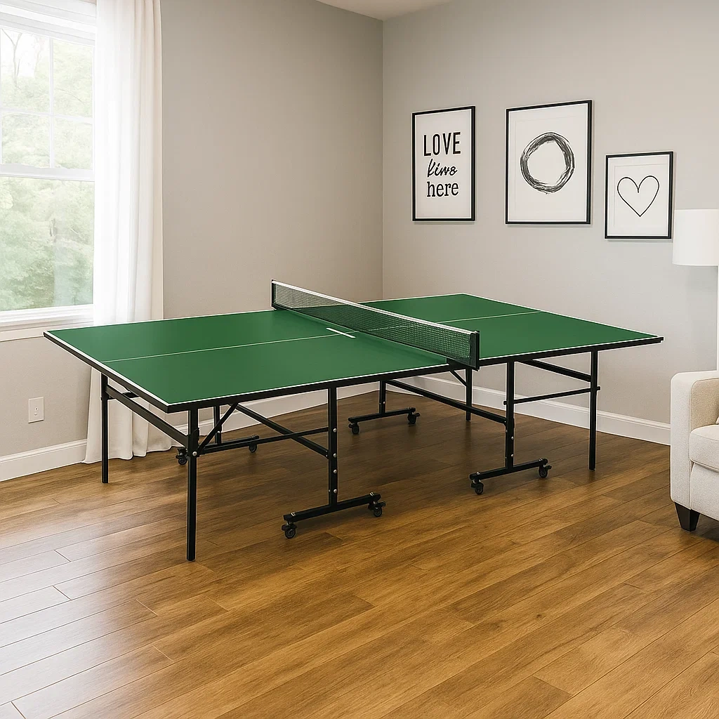 Table de tennis de table intérieure pliable verte - Plateau 15 mm, cadre en acier, 274x152x76 cm