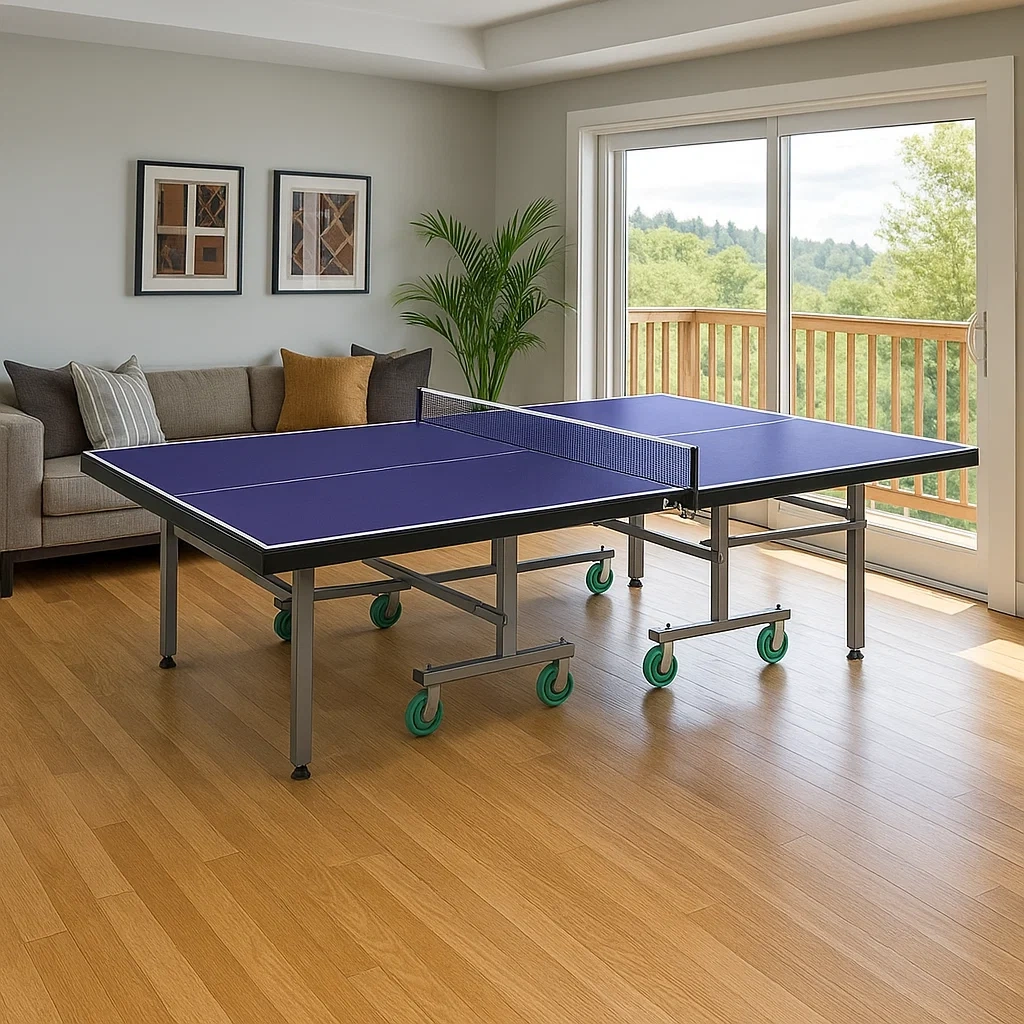 Table de tennis de table intérieure pliable violette – Plateau 18 mm, cadre en acier, 274x152x76 cm