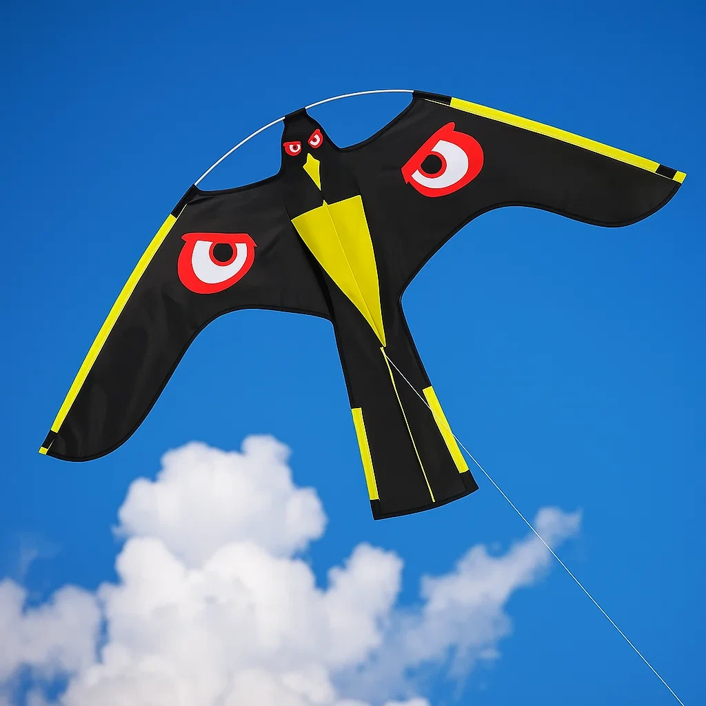 Cerf-volant monofil en forme d’aigle noir – Voile en polyester, structure fibre de verre, 130 cm