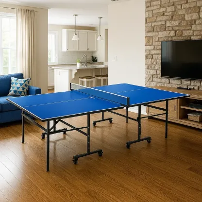 Table de tennis de table intérieure pliable bleue - Plateau 15 mm, cadre en acier, 274x152x76 cm
