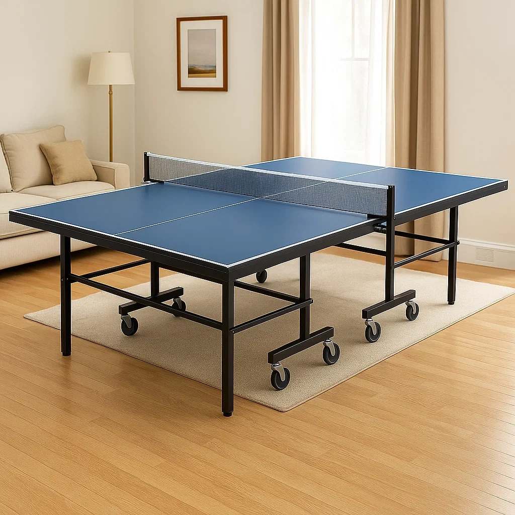 Table de tennis de table intérieure pliante bleue - Plateau 15 mm, cadre en acier, 274x152x76 cm