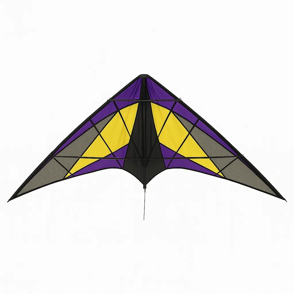 Cerfs-volants delta 125x245 cm jaune violet noir nylon armature fibre de verre