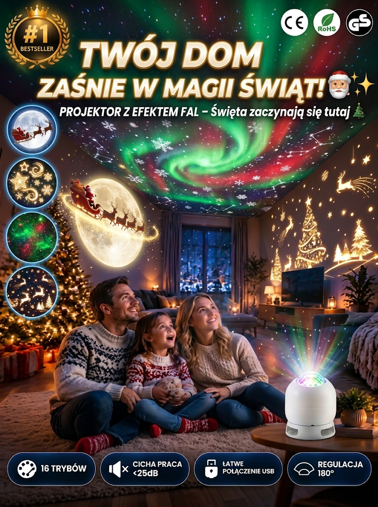 Projektor świątecznej atmosfery do wnętrz